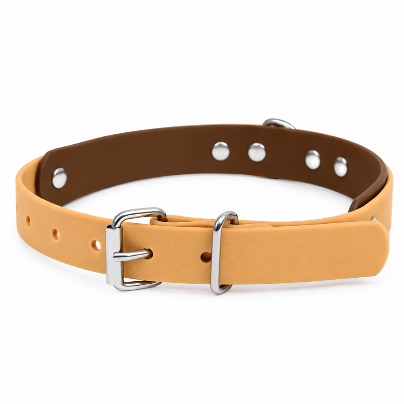 Collier pour chien imperméable orange et marron - Waf & Co | Waf & Co
