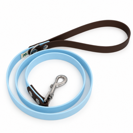 Sky blue and brown dog leash - Waf & Co | Waf & Co