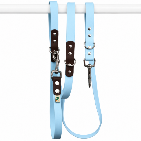Sky blue and brown multi-position dog leash - Waf & Co | Waf & Co