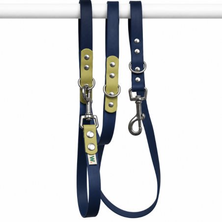 Navy blue and khaki multi-position dog leash - Waf & Co | Waf & Co
