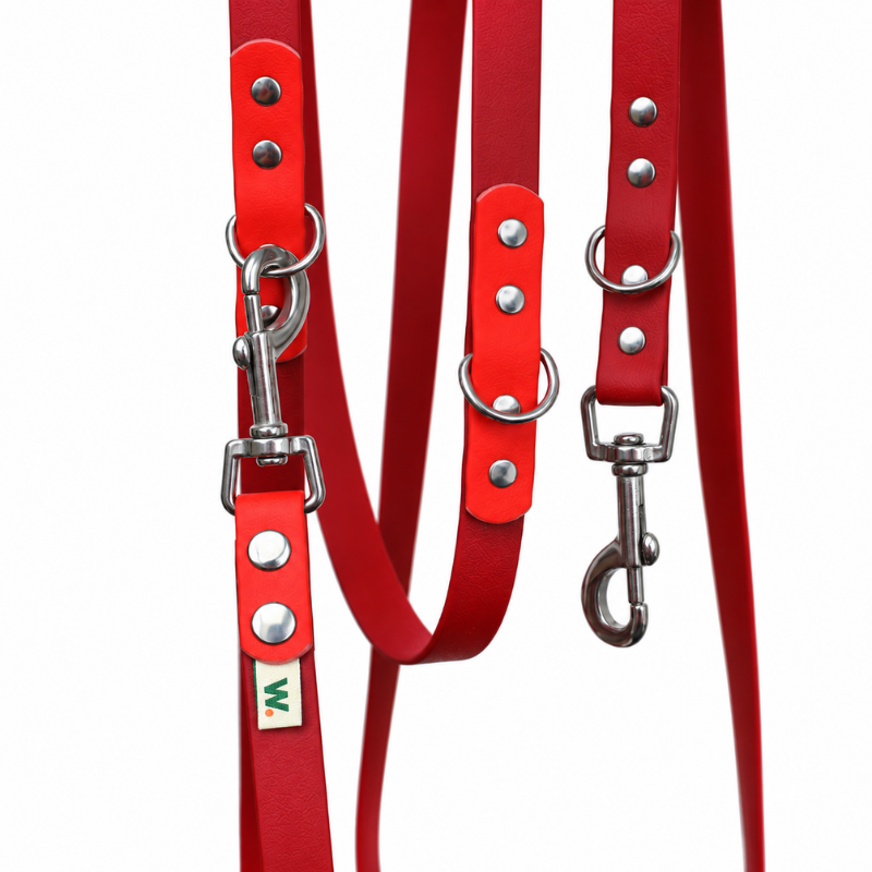 Burgundy and red multi-position dog leash - Waf & Co | Waf & Co