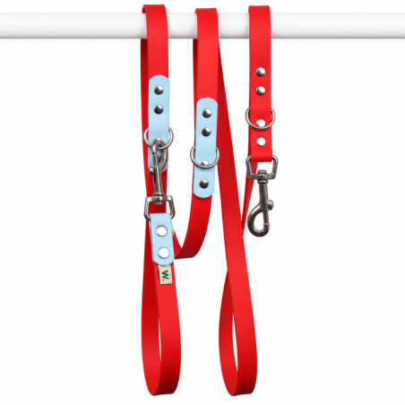 Red and sky blue multi-position dog leash - Waf & Co | Waf & Co