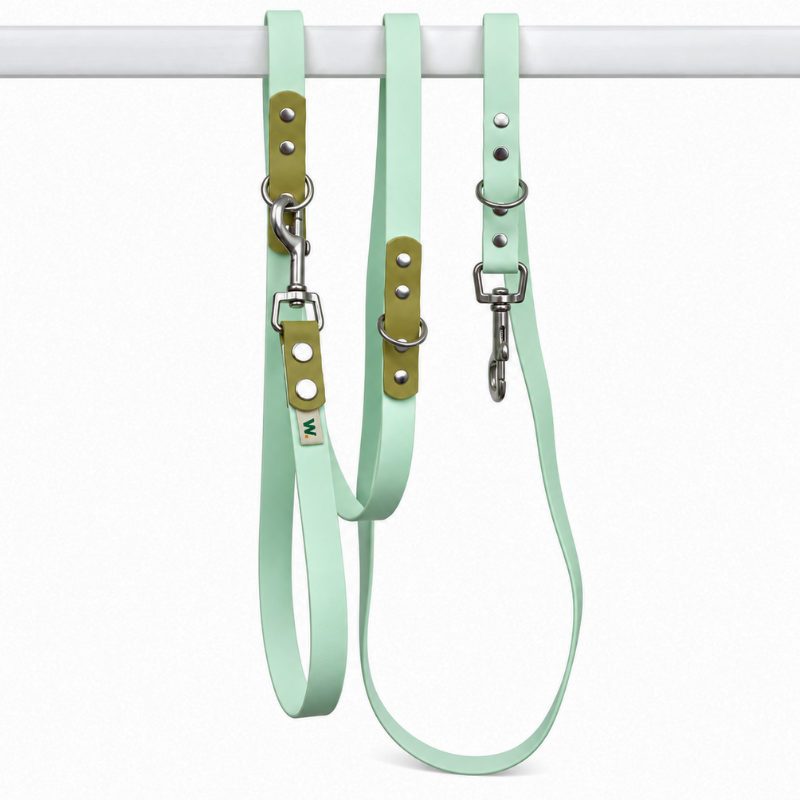 Green and khaki multi-position dog leash - Waf & Co | Waf & Co